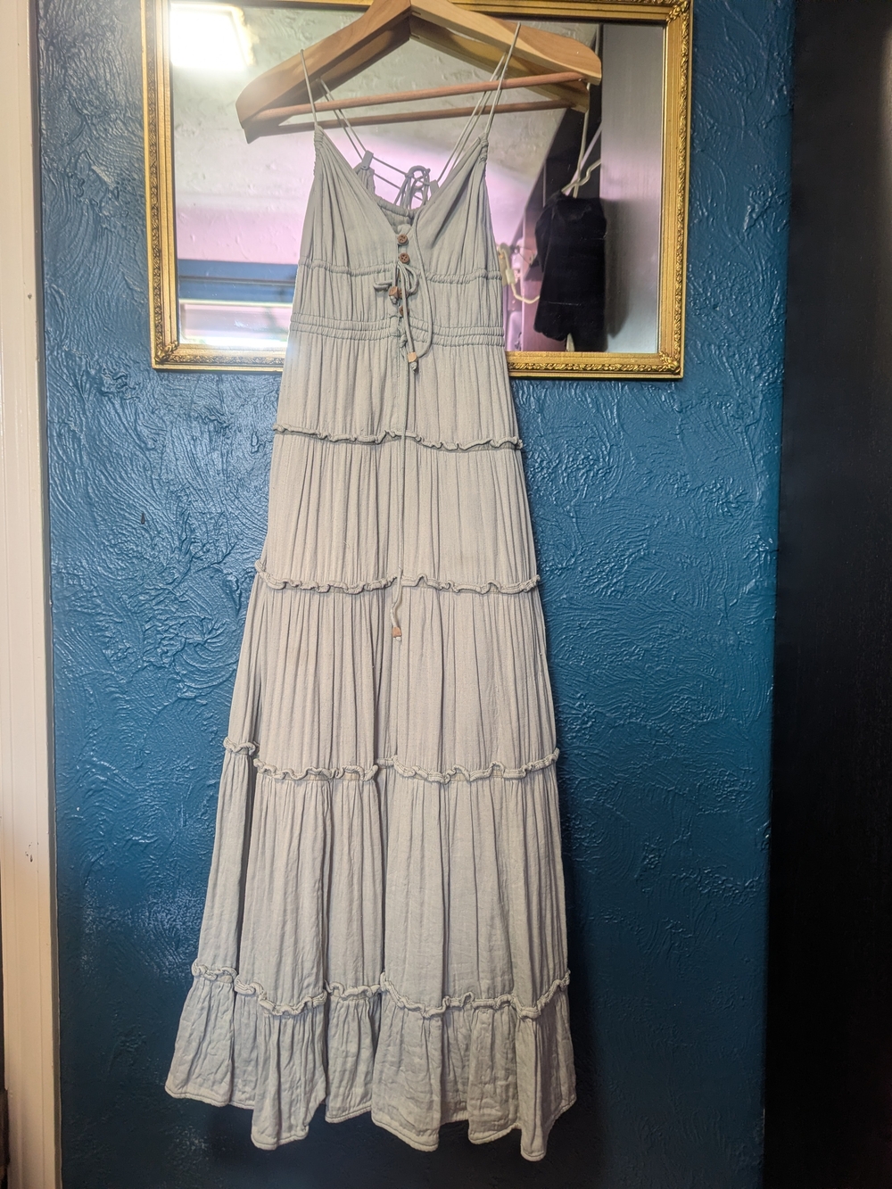 Shovava Minty Green Tiered Lined Maxi Dress with Spaghetti Straps